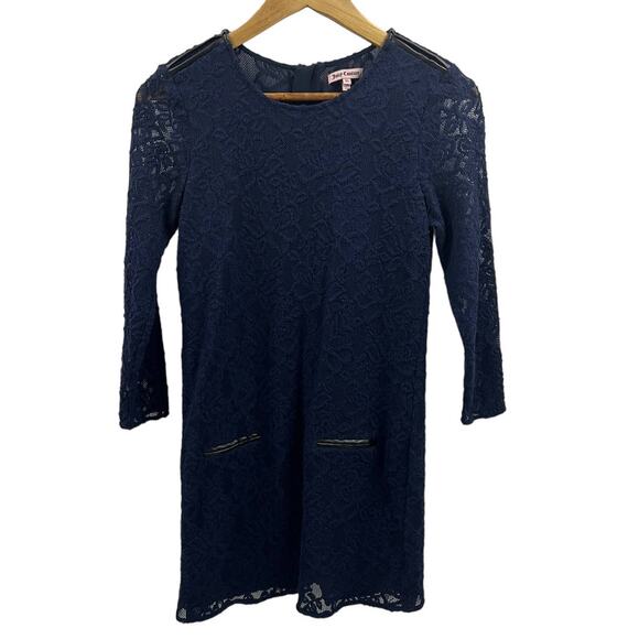 Juicy Couture Dresses & Skirts - JUICY COUTURE Floral Navy Lace 3/4 Arm Dress SZ XS